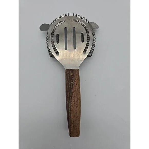MCM Vintage Bar Tool Cocktail Strainer Stainless Steel Barware Japan Wood Handle - Picture 2 of 6